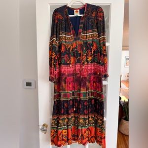 FARM Rio Mixed Patchwork long sleeve midi dress